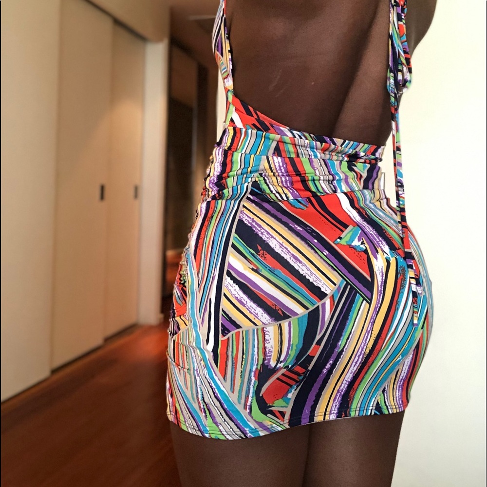 Pattern Multi Color Mini Bodycon Halter Top Dress - Picture 5 of 6